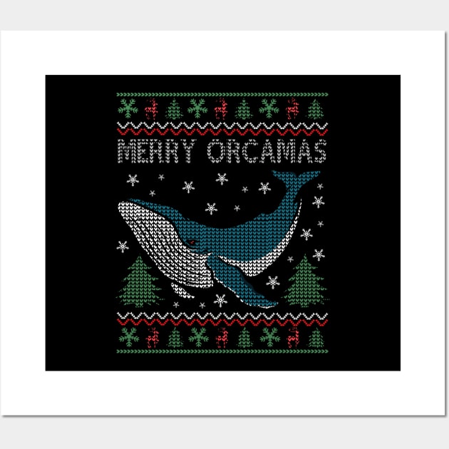 Merry Christmas Orcas Killer Whale Gift Ugly Christmas Wall Art by Herotee